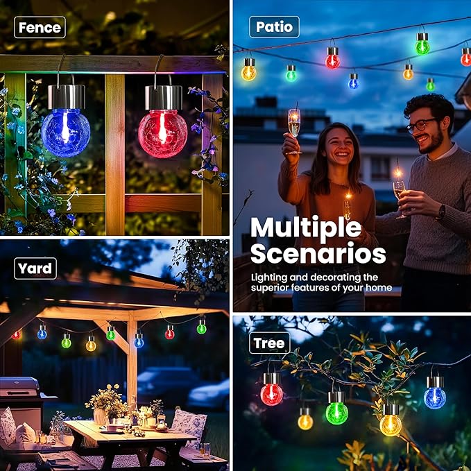 Hanging Solar Lights Outdoor,New Upgraded Moving Led Beads,Solar Powered Waterproof Lighting,8 Pack Hanging Globe Solar Lights for Garden Yard Fence Christmas Decoration (Multiple Colors)