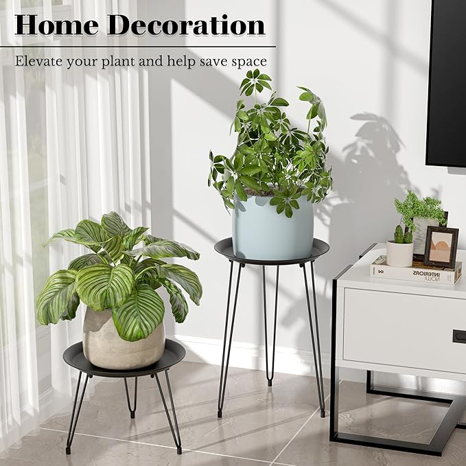 SUEH DESIGN Plant Stand Indoor, Metal Plant Stand Round Plant Table Heavy Duty Plant Stool Flower Pots for Indoor Outdoor Home Decor, 2 Pack Short & Tall