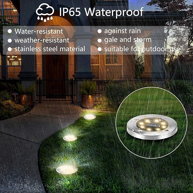 ZGWJ Solar Ground Lights, 4-Pack Waterproof Upgraded Landscape Lights for Outdoor Use, Warm White