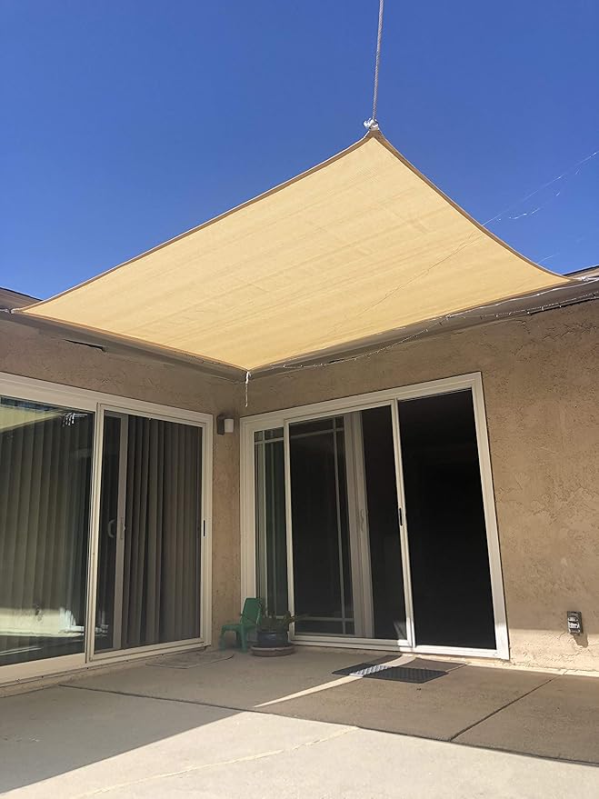 Eden's Decor Straight Flat-Edged Sun Shade Sail Rectangular 7' x 19' Wheat UV-Blocking Outdoor Canopy Fabric Cloth Awning for Pergola Patio Garden Backyard Custom Size