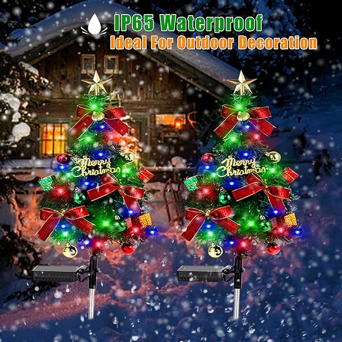 Solar Christams Tree Lights 2PCS Solar Xmas Tree Lights Garden Pathway Decor Outdoor Waterproof 40LED-Lights with Constant & Flashing Modes for Christmas Decoration of Yard Lawn