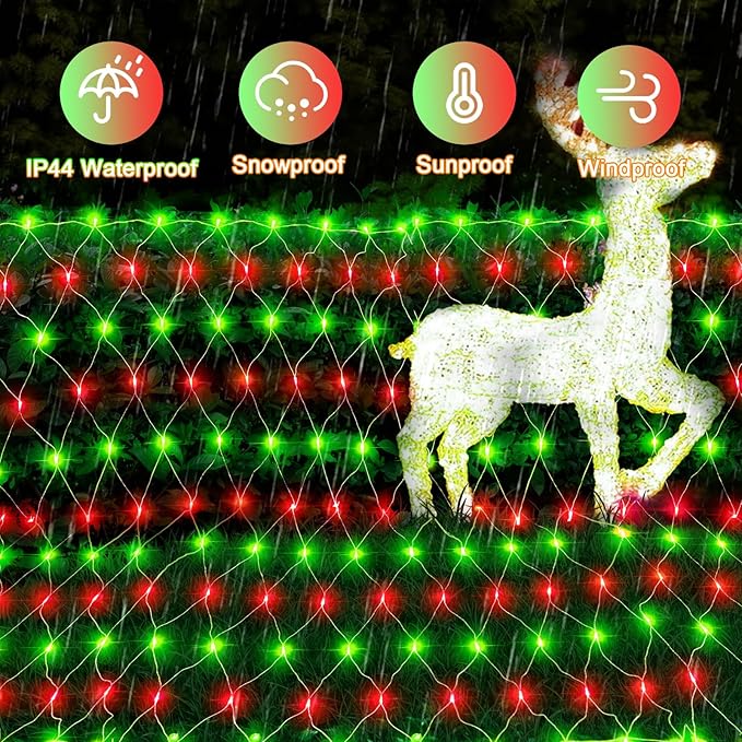 JXLEDAYY Christmas Net Lights Outdoor Decorations 3M*2M Mesh Lights Fairy String Lights Plug in with Timer Waterproof for Outside Bush Window Wall Patio Party Decor (Red ＆ Green, 200 LED 3M*2M)