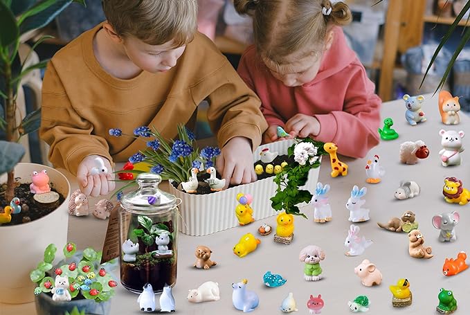 Mini Resin Animals Variety Pack to Hide for Prank Tiny Resin Animals Bulk 100 PCS Figurines for Miniature Fairy Garden Accessories, Cake Topper Decor, Birthday Gift, Party Favors