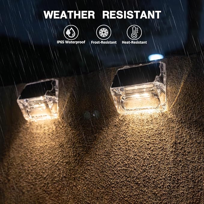 Solar Outdoor Lights, 16 Pack Solar Fence Lights, Deck Lights Waterproof Solar Powered Outside Lighting for Step Railing Wall Pool Stair Yard Garden Patio Pool Decorations (Warm White)