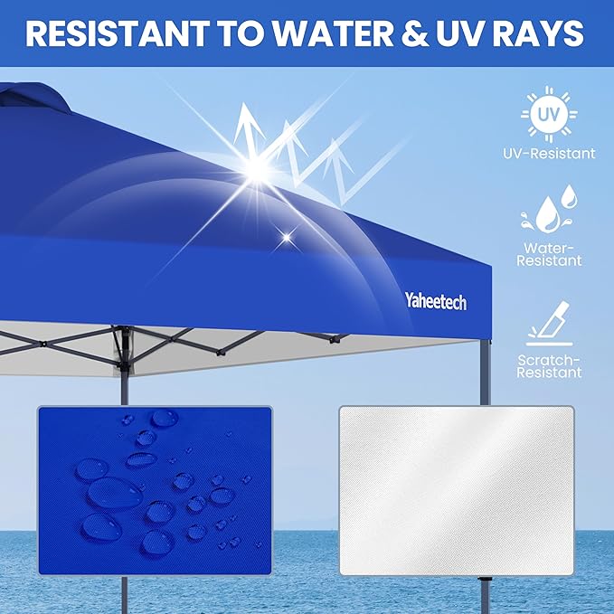 Yaheetech 10x10 Pop-up Canopy Tent w/ 2 Integrated Wheels for Mobility, Waterpoof & Heavy Duty, Instant Sun Shelter with Carry Bag, Weight Bags for Outdoor Camping Beach Patio Parties, Blue