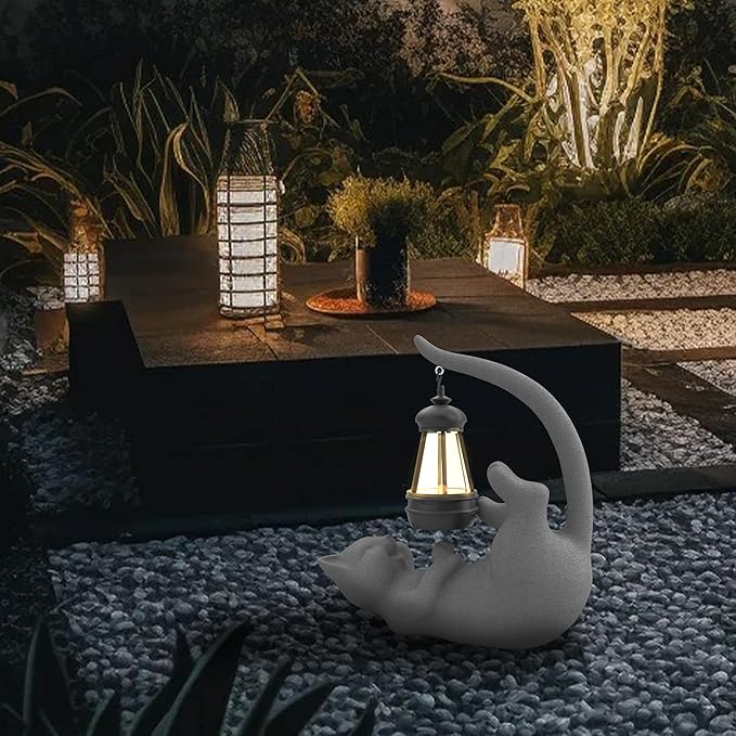 Solar Cat Garden Statue 15 Inch Porch Patio Decor for Outside Yard Decoration Outdoor Unique Housewarming Gardening Birthday Gifts for Cat Lovers Women Grandma