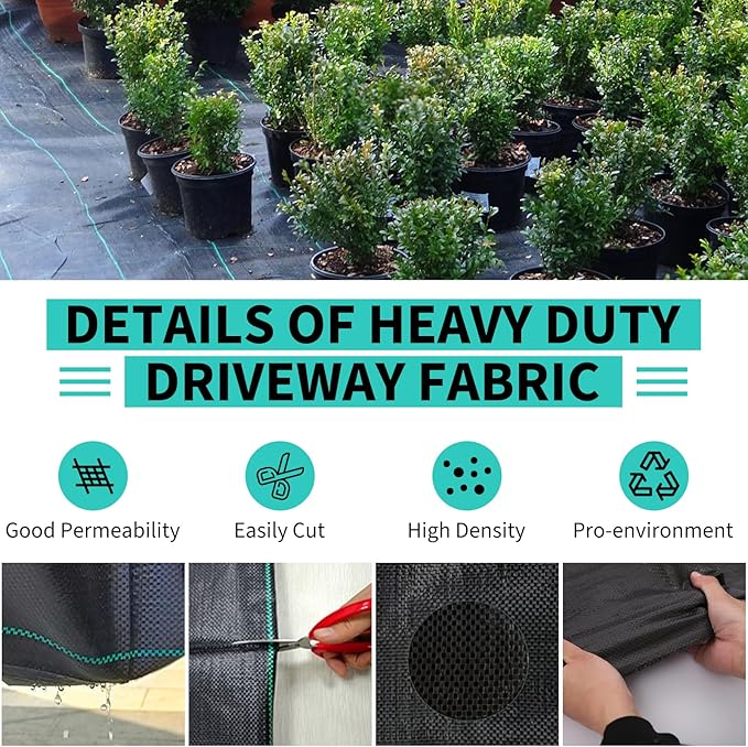 4ftx600ft Heavy Duty Weed Barrier Landscape Fabric – Durable Woven Driveway Garden Cloth for Weed Control, Ground Cover, Landscaping – Long-Lasting Geotextile Fabric – 3.2oz