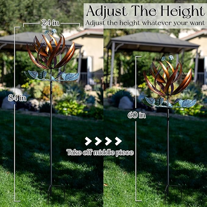 Wind Spinners for Yard and Garden, Wind Spinners Outdoor Large Metal, 84 inch Kinetic Wind Spinner & Wind Sculptures, Windmill Decor(Lotus)