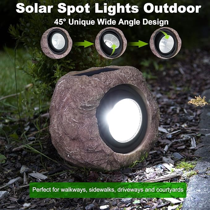 Outdoor Solar Rock Light, Waterproof LED Solar Spotlight, Garden Landscape Lights, Decorative Garden Rock Lights for Paths, Sidewalks, Patio and Landscaping - 4 Pack