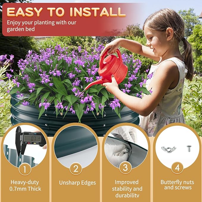 Durable Round Steel Raised Garden Bed Painted for Planting Vegetable/Herbs/Flowers/Trees at Backyard/Garden,or Baby Chicken,Christmas Tree Fence (Dark Green, 36 ins Diameter x 12 ins high)