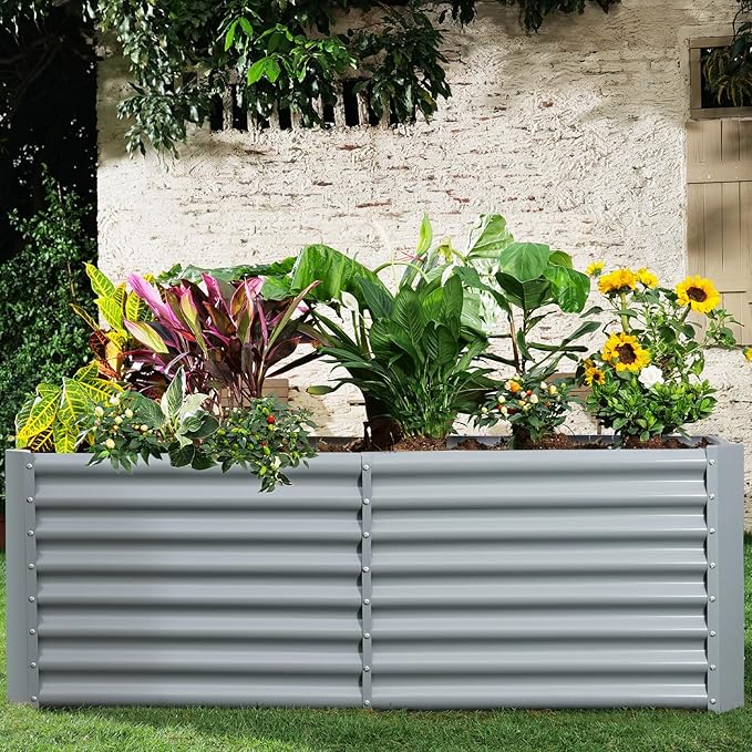 Land Guard 6×3×2ft Galvanized Raised Garden Bed, Planter Boxes Outdoor, Raised Garden Beds Outdoor for Vegetables, Flowers, Herbs, 269 Gallons, Modern Gray…
