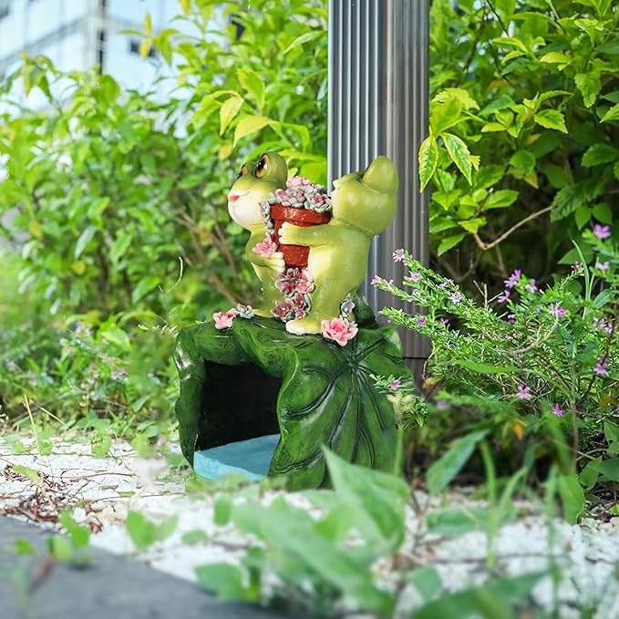 Frog Solar Statues Gutter Downspout Extension Statues Garden Decoration,Animal Resin Statue Outdoor Decor,Downspout Diverter,3"×4" Downspout Extender Diverter Splash Block