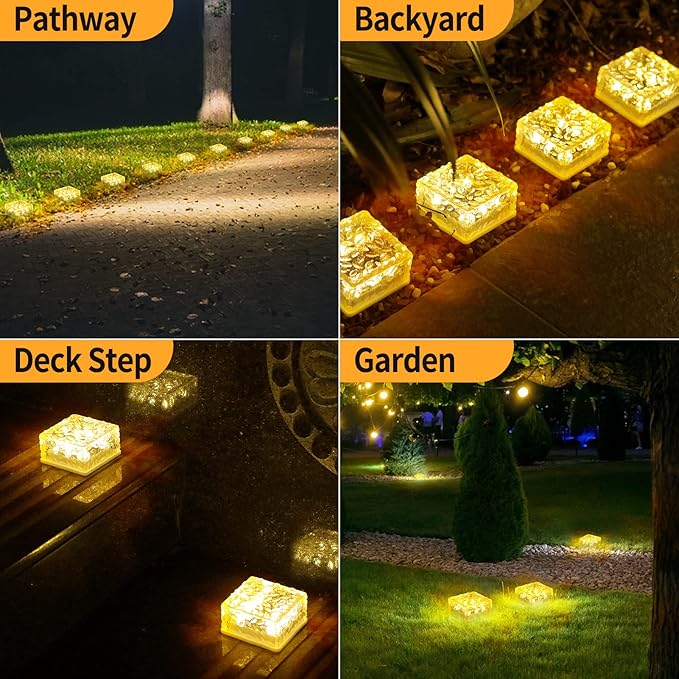 Solar Brick Lights, Outdoor Solar Lights, 4.3 * 4.3in Solar Lights 3 Pieces, Fairy Lights, Solar Brick Landscape Path Light for Garden Decor Outside,Walkway, Patio Decor