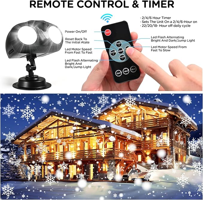 Snowfall Christmas Light Projector,Snowflake Night Projection Lamp, IP65 Waterproof Outdoor LED Snow Spotlight for Holiday Party Home Decor Garden Light Projector, with Remote Control
