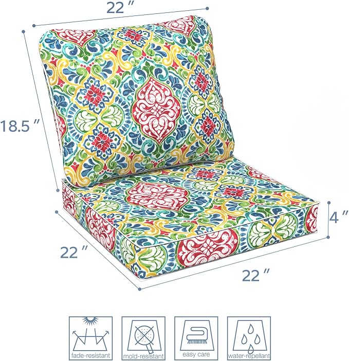 LVTXIII Outdoor Deep Seat Cushion Patio Seat and Back Cushion Set Seasonal Chair Cushion for Dining Arm Chairs, Wicker Chairs and Garden Furniture Decoration, 22"x22"x4", Damask Red