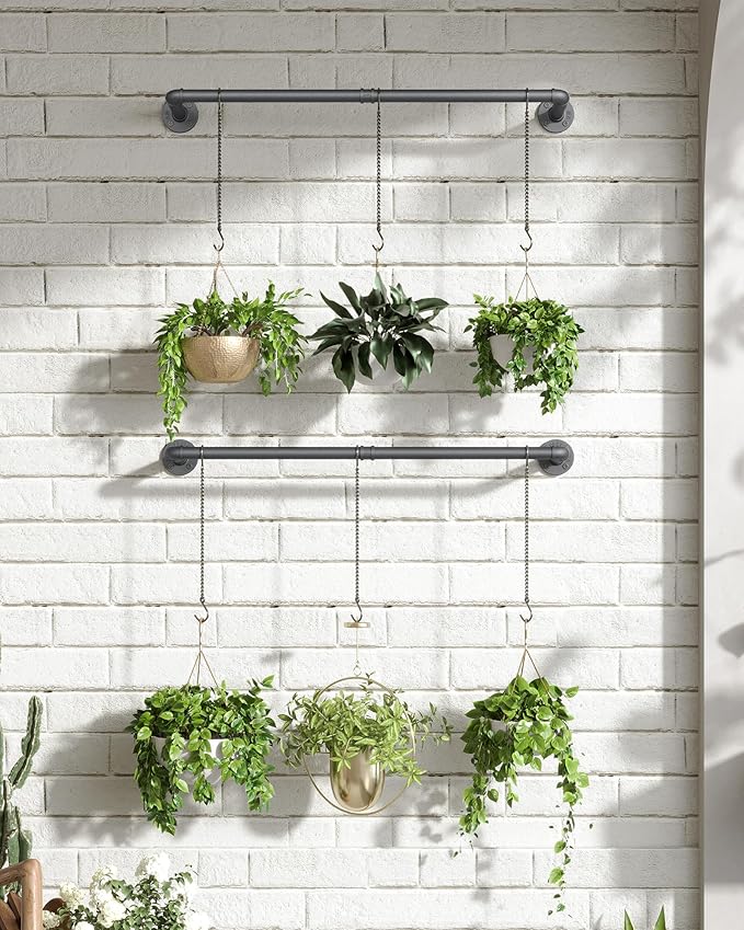 Plant Hanger Indoor, 2 Pack Hanging Planters Rod for Indoor Plants with 6 Hanging Chains, Wall Plant Hanging Rod for Window Ceiling, 38.2 Inch, Metal/Black, Pots Not Included…
