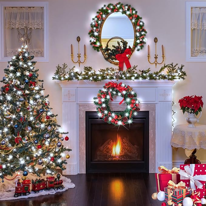 KNONEW 600ft 1500 LED Christmas String Lights Outdoor Green Wire 8 Modes & Timer Fairy Light Plug in Waterproof Patio Lights for Xmas Yard Tree Wedding Party Holiday Decorations (Cool White)