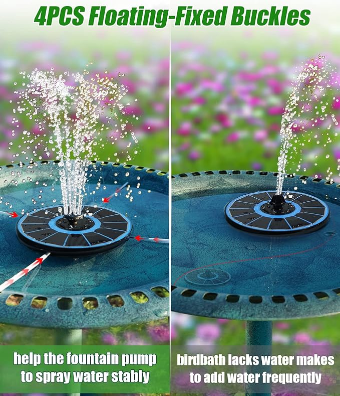 SZMP Solar Fountain Pump Upgraded 100% Glass Panel, 3.5W Solar Powered Fountain Built-in 2000 Battery with 7 Nozzle & 4 Fixer, Solar Fountain for Bird Bath, Pond, Fish Tank, Outdoor (Colorful)