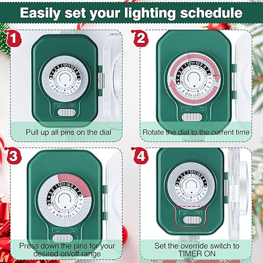 Feekoon 20 FT Extension Cord Splitter with Timer and 3 Outlet Plug, 16awg SJTW Outdoor Extension Cord with Multi Outlet Safety Cover for Holiday Lights Garden Patio Christmas Outdoor Decorations