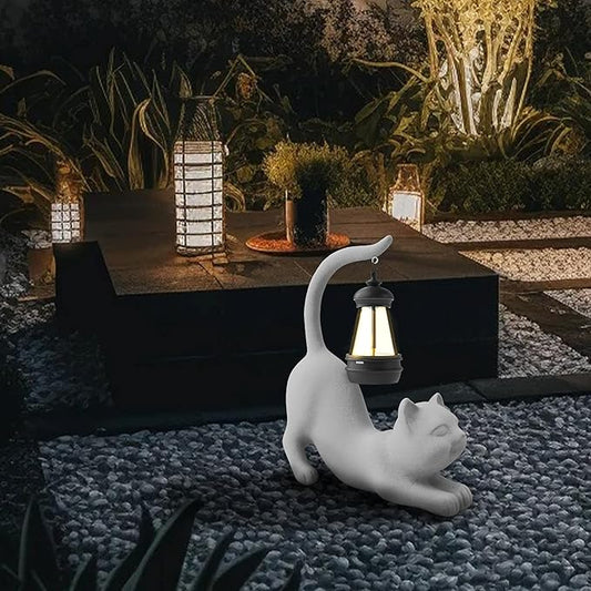 Solar Cat Garden Statue 15 Inch Porch Patio Decor for Outside Yard Decoration Outdoor Unique Housewarming Gardening Birthday Gifts for Cat Lovers Women Grandma