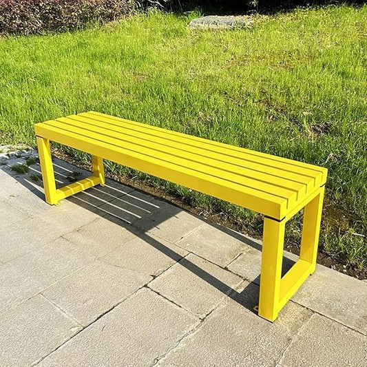 Weatherproof Metal Dining Bench, Outdoor Bench Backless Patio Bench 2-Person Farmhouse Bench Garden Bench for Kitchen, Living Room, Entryway(Yellow,40in)