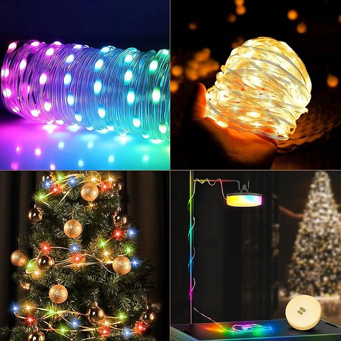 Camping String Lights, 4 in 1 Quick Storage Camping Essentials Gear 32.8FT Rechargeable Tent Lights with 9 Modes Hanging Waterproof LED Camp Lamp for Camping Hiking Patio Garden Festival -Warm +RGB