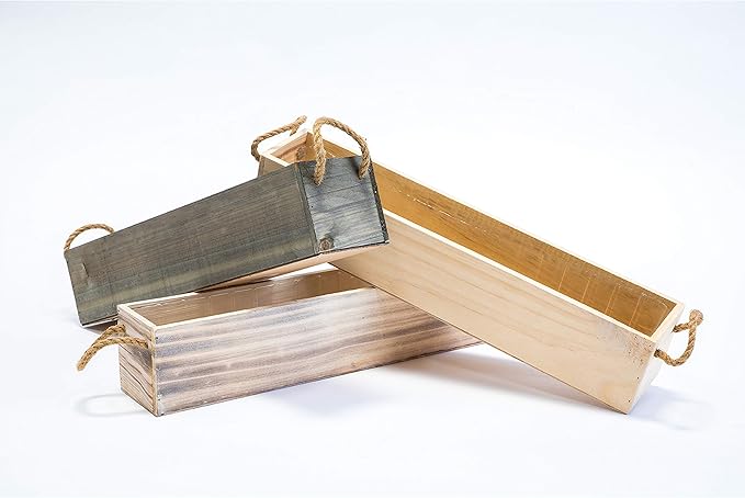 Wooden Planter Box, Rustic Barn Wood/Whitewash with Plastic Liner l Garden Decor l Restaurant and Wedding Decorations l Table Centerpiece (20x4 w Handle Set of 2, Rose Wood)