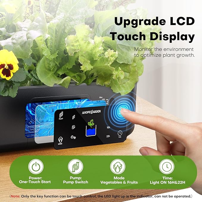 Ahopegarden Hydroponics Growing System Kit Indoor Herb Garden with Grow Light 12 Pods, with LCD Touch Panel Hydroponic Planter, Planting Height Up to 17", Grower Harvest Fresh Veggie Lettuce, Black