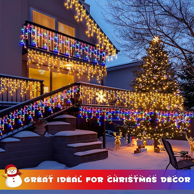 JMEXSUSS Color Changing Christmas Lights Outdoor Waterproof, 400 LED Christmas Icicle Lights with Remote, Warm White to Multicolor Icicle String Lights for Christmas Eaves Party Decorations