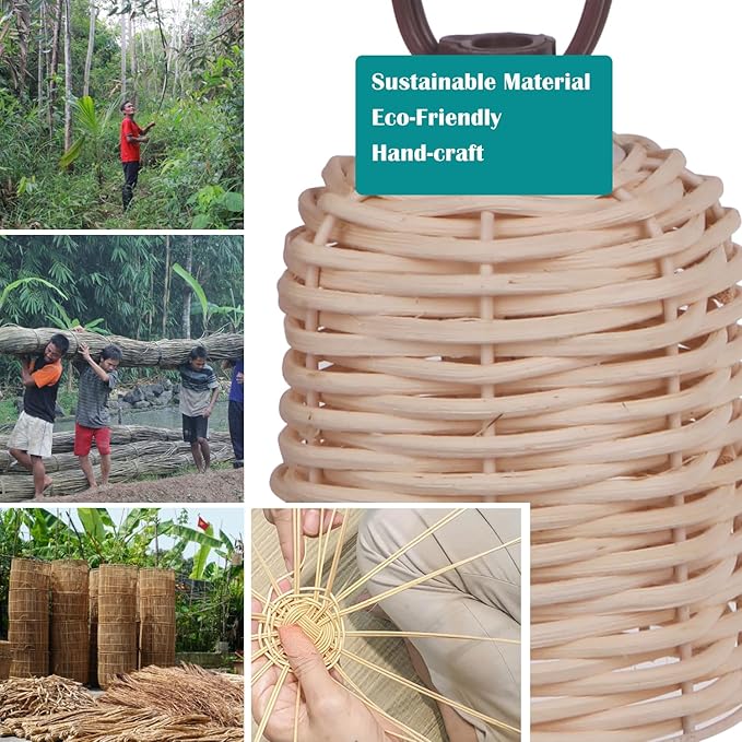 Natural Rattan String Lights, 10 Rustic Raffia Cage,10 Ft Plug in & Connectable Wicker Lights, Rustic Farmhouse Style for Room,Garden,Deck,Patio Decorations, Natural Color Rattan