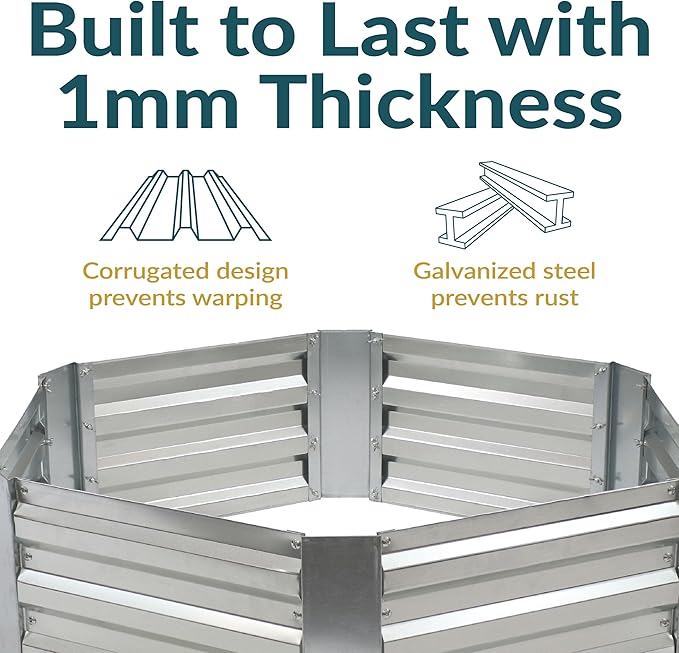 Sunnydaze Galvanized Raised Garden Bed - Metal Raised Bed for Gardening - Outdoor Planter Box for Flowers, Plants, and Vegetables - Gray - 12.25" Hexagon