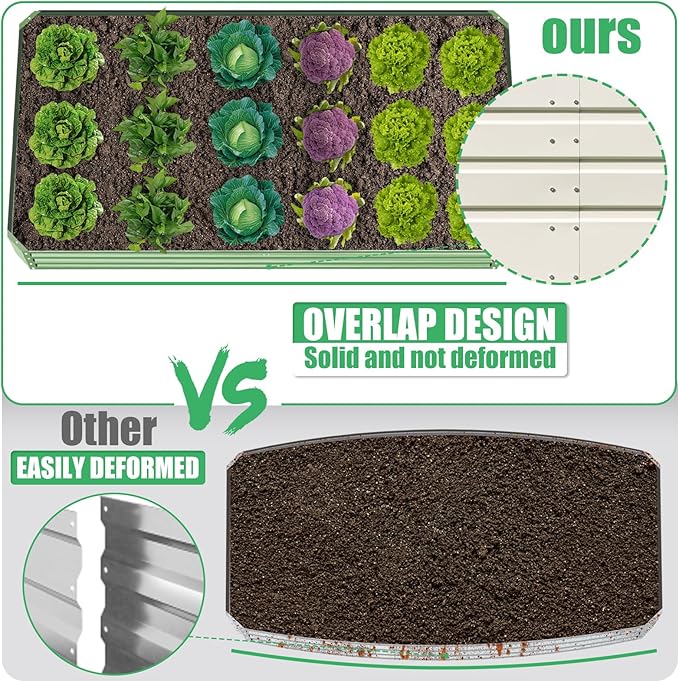 SnugNiture Galvanized Raised Garden Bed 8x4x2FT Outdoor Large Metal Planter Box Steel Kit for Planting Vegetables, Flowers, Beige White