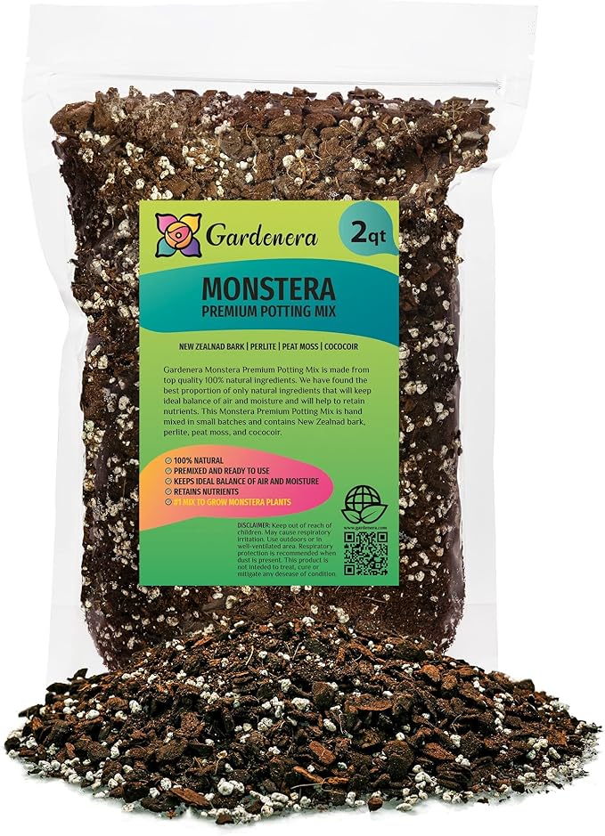 Premium Monstera Potting Soil - Quick Drain Potting Soil for Growing and Repotting Monstera Deliciosa/Swiss Cheese Plant - 2 Quart Bag