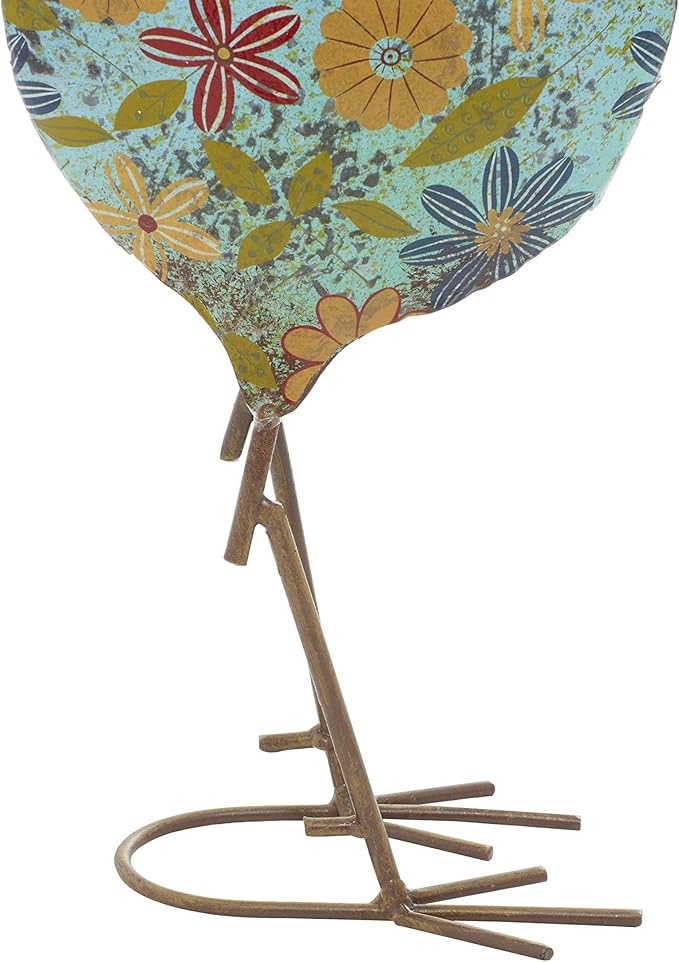 Deco 79 Metal Rooster Decorative Garden Sculpture Indoor Outdoor Distressed Standing Garden Statue with U Shaped Feet, Outdoor Sculpture 10" x 5" x 17", Green