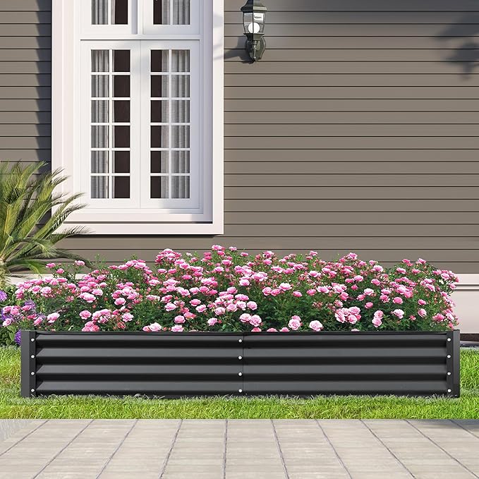 Domi Galvanized Raised Garden Bed, 8x4x1Ft Thickening Metal Planter Box for Vegetables Bottomless for Backyard Outdoor, 1" Deep w/ 228 Gallon Capacity - Dark Gray