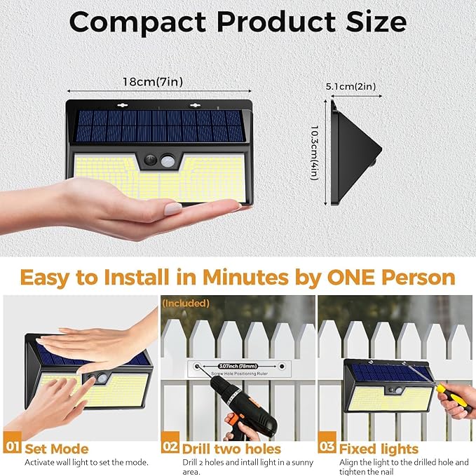 Large Solar Motion Lights Outdoor, 318 LED Super Bright Shed Lights with 3 Lighting Mode, IP65 Waterproof Solar Bar Light, Great for Outside Wall Yard Chicken Coop Garden - 2 Pack