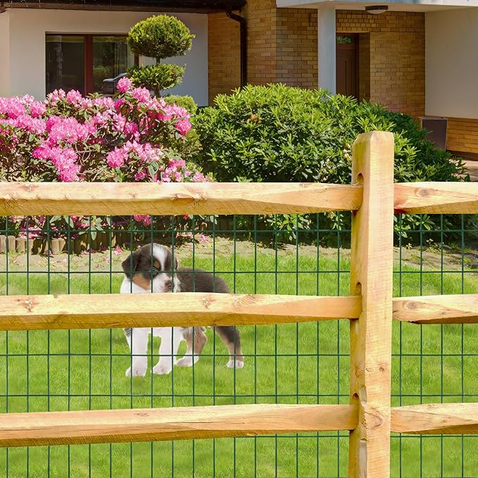 Green PVC Coated Welded Wire Fence 36 Inch x 50 Foot, 2 Inch x 4 Inch 14GA, Garden Border Fencing Roll Vinyl Coating Metal Wire Mesh Hardware Cloth for Yard Vegetable Plant Protection