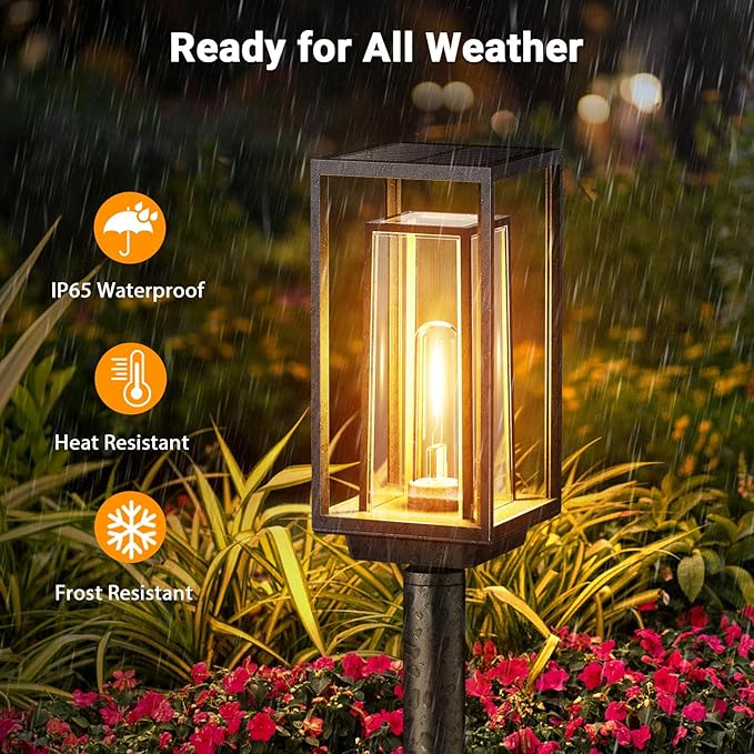 WdtPro Solar Pathway Lights Outdoor, 2 Pack Long Lasting Bright Solar Garden Lights Waterproof IP65, Auto On/Off Path Light for Yard Lawn Decor Outside Walkway, Warm White