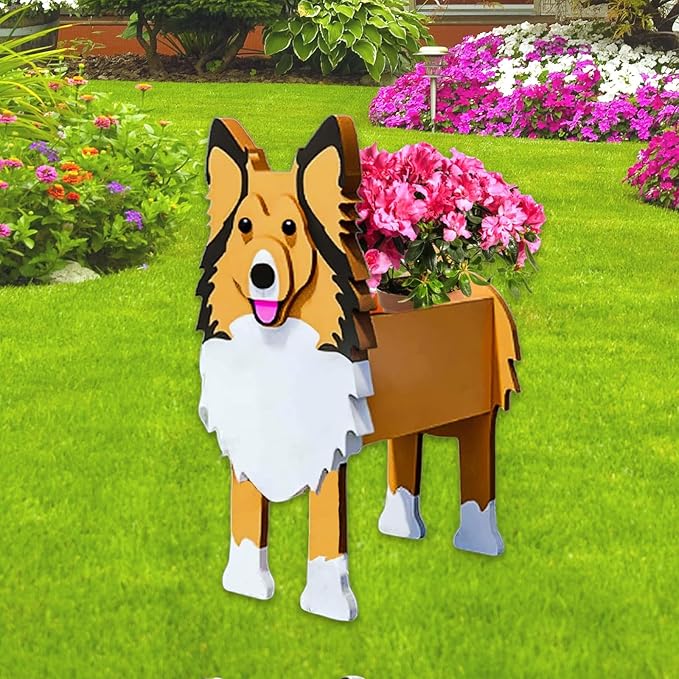 Sheltie Dog Planter Plant Pots,Cute Garden Dog Flower Planter,Large Dog Planters Birthday Gifts for Women,Office,Indoor/Outdoor Decor(9.84 * 7.87 * 17in)