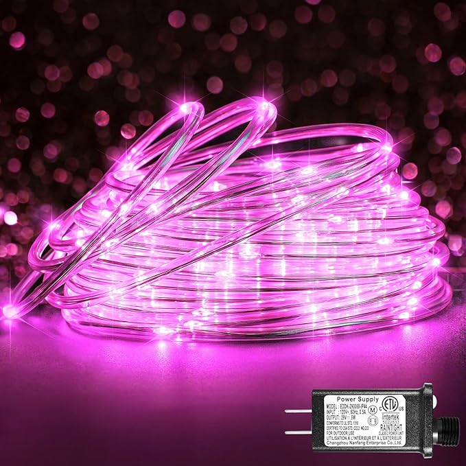 Rope Lights for Outside, 66FT 200 LED String Lights Outdoor with Waterproof 8 Modes, Flexible and Connectable Plug in Fairy Light for Indoor Patio Pool Garden Party Wedding Decorations, Pink