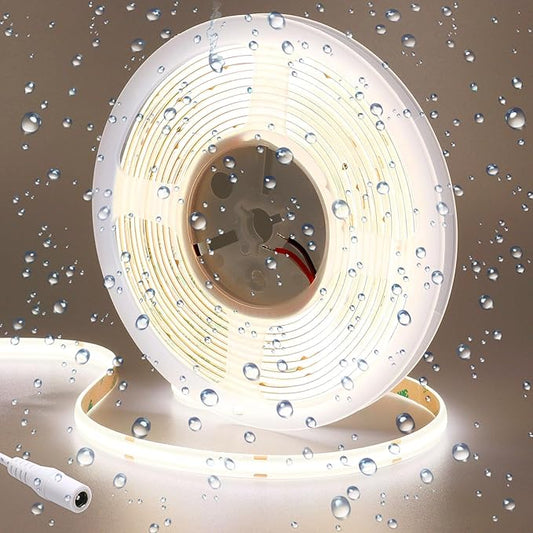 24V COB LED Strip Light Natural White 4000K 5M/16.4ft 2400LEDs Waterproof IP65 Uniform Glow CRI 93+ Flexible LED Tape Lights for DIY Cabinet Bedroom Kitchen Home Decor(No Power Supply)