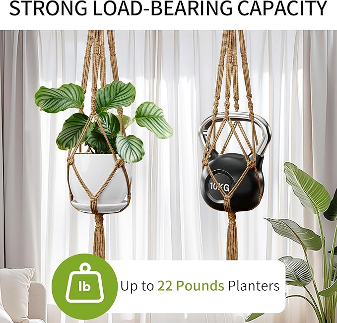 Macrame Plant Hanger, 34"/41"/46" 3 Sizes, Hanging Planters for Indoor Outdoor Plants, Flower Pot Holder with Wood Beads & Tassels for Boho Home Decor, 3 Pack, Brown