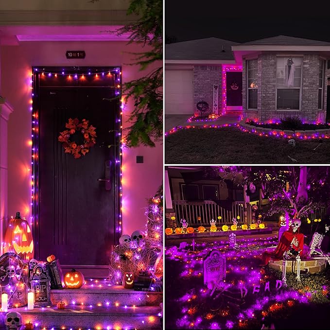 JMEXSUSS Halloween Lights Outdoor, 66FT Purple Orange Lights for Halloween Decorations, 200 LED Halloween String Lights Indoor for Bedroom Fireplace Mantel Party Patio Yard Door Halloween Tree