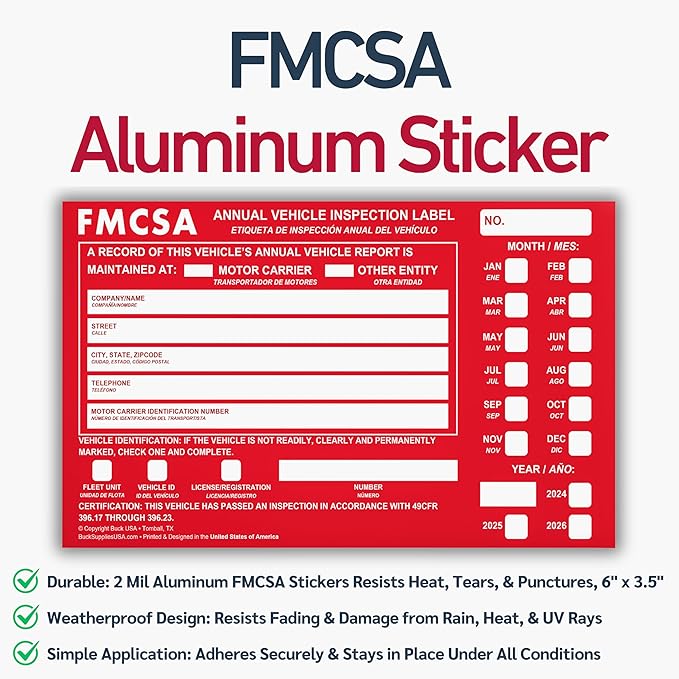 50 Pack 3-Ply Carbonless Annual Vehicle Inspection Report Forms with FMCSA Red Aluminum Labels & White Mylar Laminate Vinyl Labels, DOT Inspection Forms and Stickers, Shrink-Wrapped, 8.5" x 11.75"