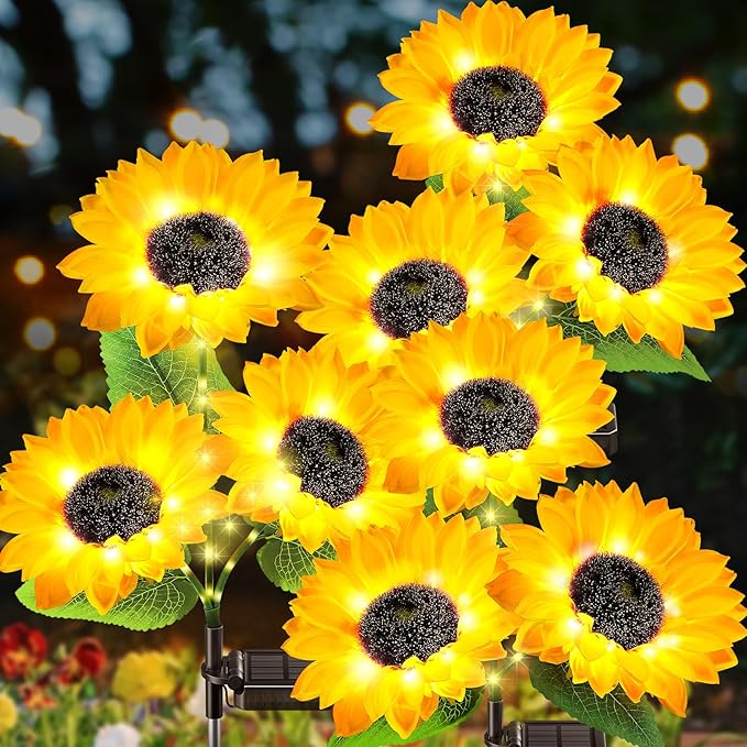 Outdoor Solar Garden Lights, 2024 Upgraded Waterproof Outdoor Solar Lights with 9 Bigger & Brighter Sunflowers, Garden Lights Solar Powered Outdoor Lights for Outside Patio Yard Decorations
