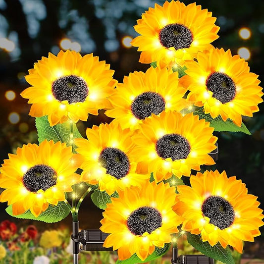 Outdoor Solar Garden Lights, 2024 Upgraded Waterproof Outdoor Solar Lights with 9 Bigger & Brighter Sunflowers, Garden Lights Solar Powered Outdoor Lights for Outside Patio Yard Decorations
