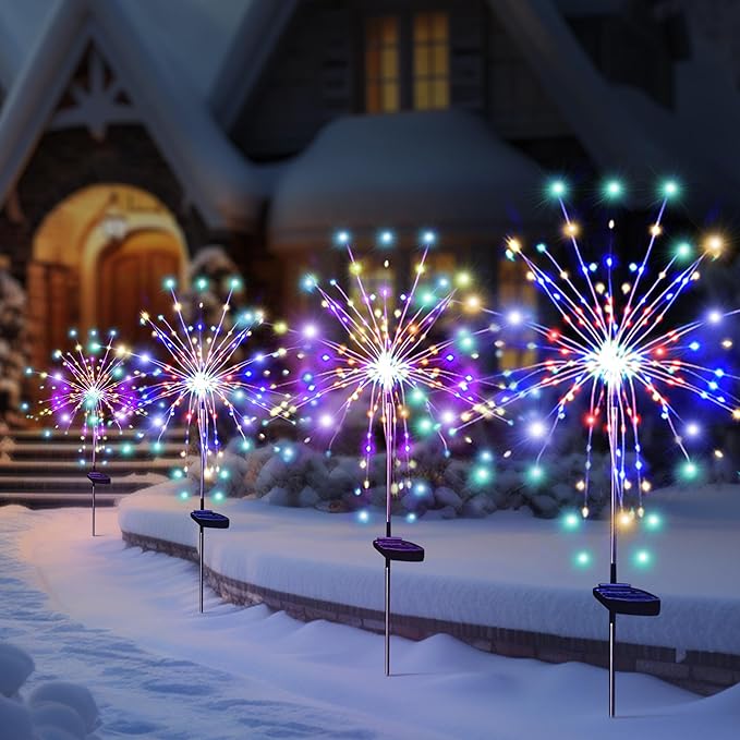 Solar Garden Firework Lights Outdoor Waterproof 6 Pack, 120 LED Sparklers, Colorful, for Patio, Backyard, Sidewalk, Christmas, Parties
