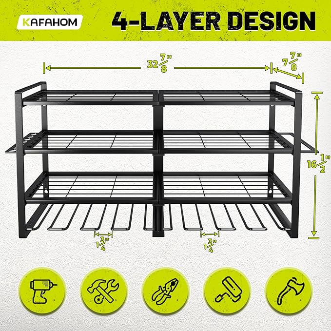 KAFAHOM Power Tool Organizer-8 Drill Holder Wall Mount,4 Layer Heavy Duty Metal Power Tool Storage Rack,Garage Tool Organizer and Storage with Screwdriver Holder/Plier Holder/Hammer Holder