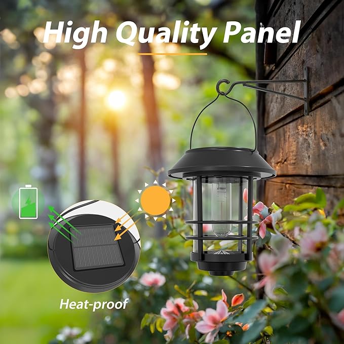 Otdair Solar Lantern Outdoor - 2 Glass Hanging Lights, Waterproof Wall Sconce, Decorative for Front Porch, Yard and Garden