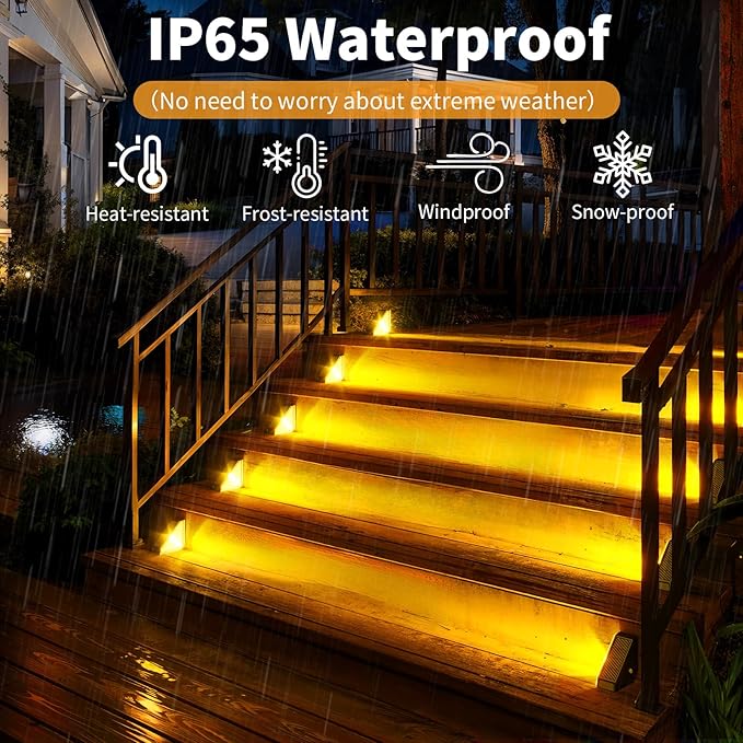 KINKAI Solar Stair Lights for Outside, 14 Pack Outdoor Step Light Waterproof LED Triangle Deck Lighting for Garden, Patio, Yard, Front Door, Porch Decor (Warm Light)